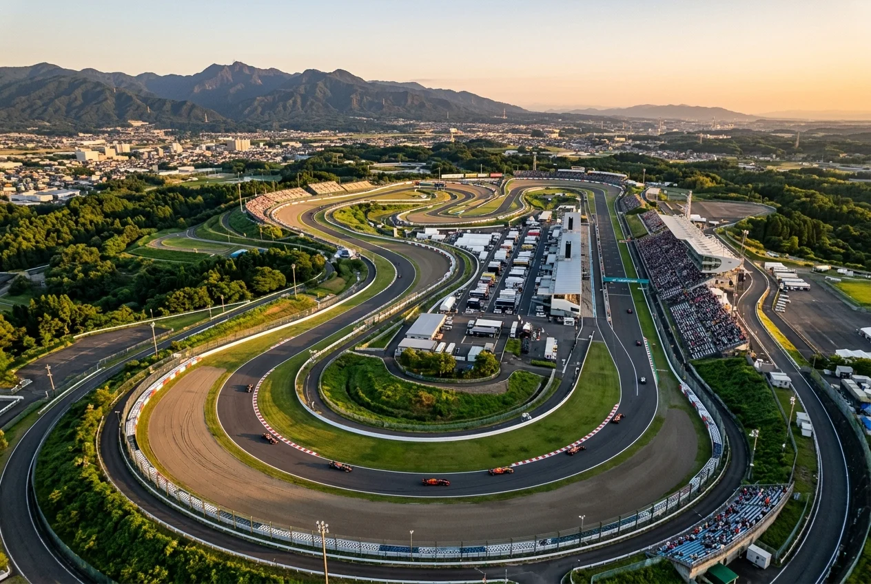 Vue aérienne d'un circuit de Formule 1 pendant la saison
